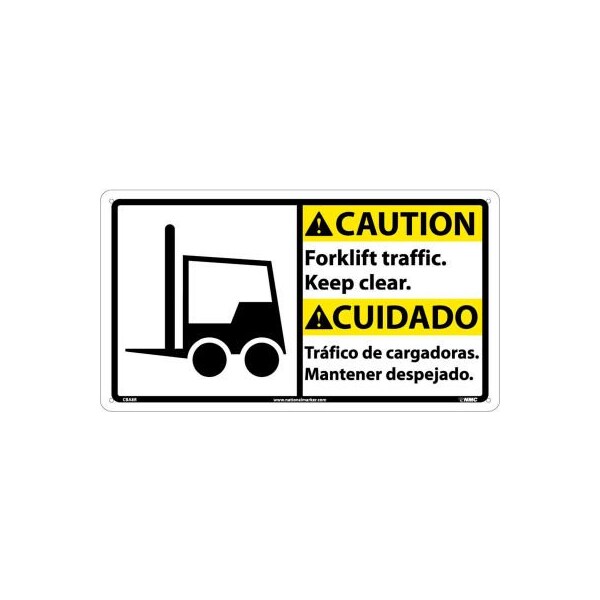 Bilingual Plastic Sign - Caution Forklift Traffic Keep Clear
